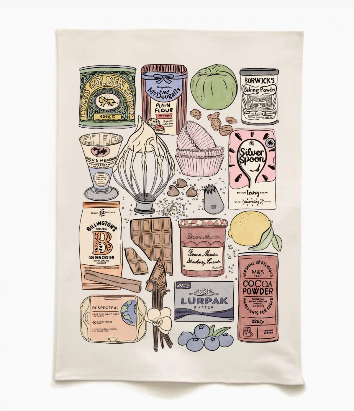 Baking ingredients tea towel