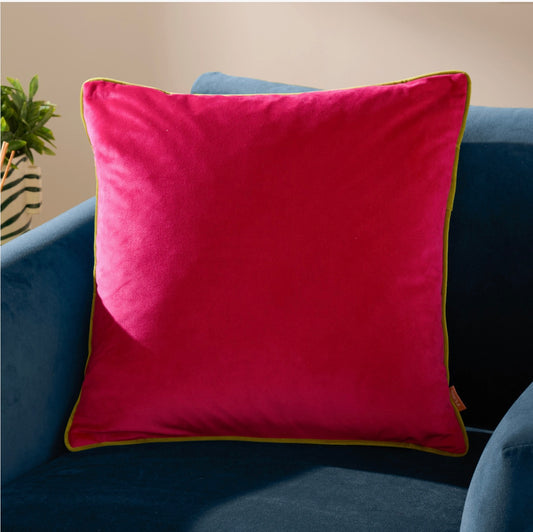 Velvet cushion - hot pink with lime trim - 55cm x 55cm