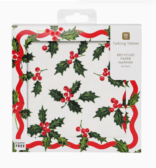 Holly print napkins - 33cm x 33cm