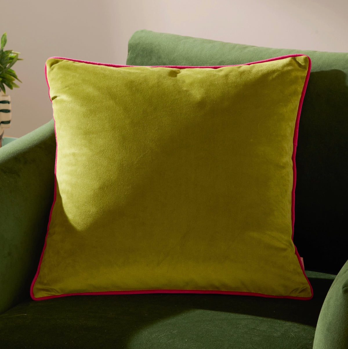 Velvet cushion 55cm x 55cm - lime/hot pink