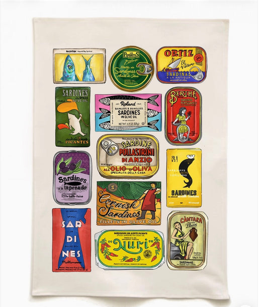 Tinned sardines tea towel